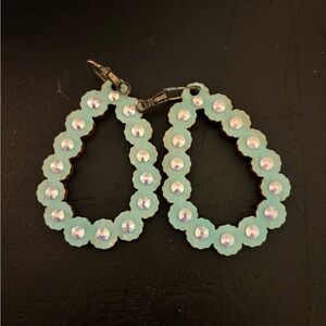 Pink pinache turquoise wooden teardrop earrings